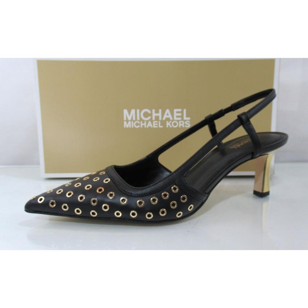 Michael Kors Alora Pointed Toe Mid Heel Slingback Sandals Pumps Black - Picture 2 of 5